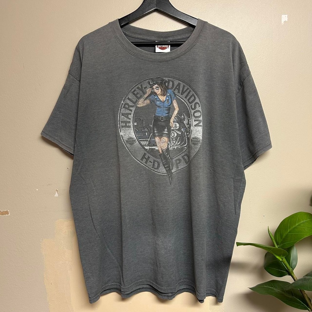 Vintage Harley Davidson Biker Girl Motorcycle Shirt Grey Mens XL 2000s H-D PD